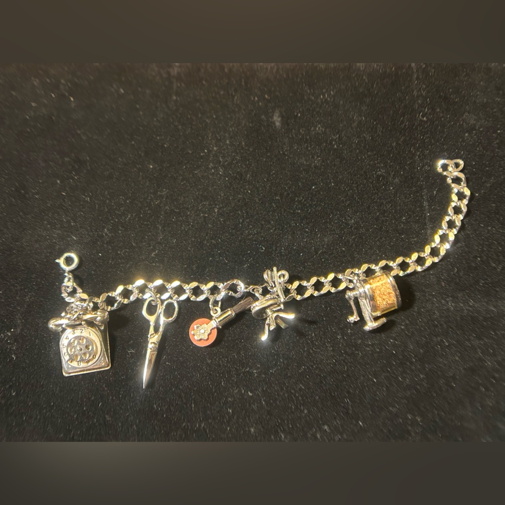 Beau Vintage Sterling Silver Charm Bracelet  - 5 Teacher Themed Charms
